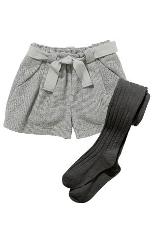 Textured Shorts With Tights (3-16yrs)